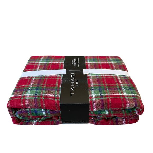 Tahari Home Holiday Plaid Tablecloth 60x120 100% Cotton Classic Christmas NEW - Picture 2 of 11
